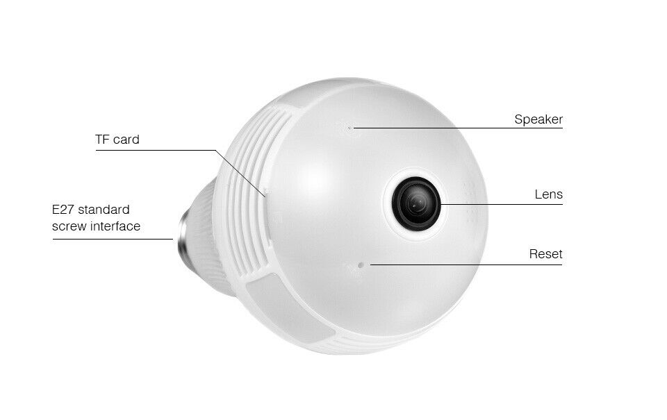 KERUI E27 Wifi IP Camera Light Bulb 360 Panoramic Home Security Lamp Fisheye Night Vision IP Camera 