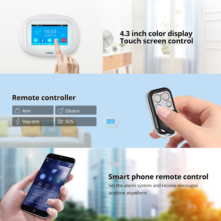 KERUI K52 IOS/Android APP Controlled 2.4G WIFI IP Internet Quad Bands(850/9001800/1900Mhz) GSM GPRS SMS Home Alarm system