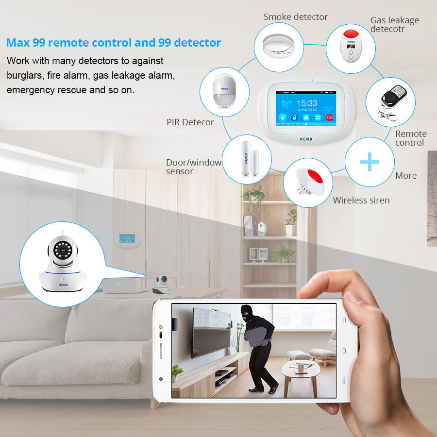 KERUI K52 IOS/Android APP Controlled 2.4G WIFI IP Internet Quad Bands(850/9001800/1900Mhz) GSM GPRS SMS Home Alarm system