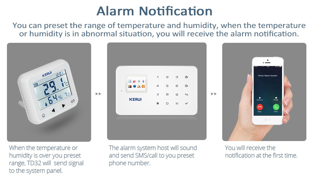 KERUI TD32 LED Display Adjustable Temperature  Alarm Sensor